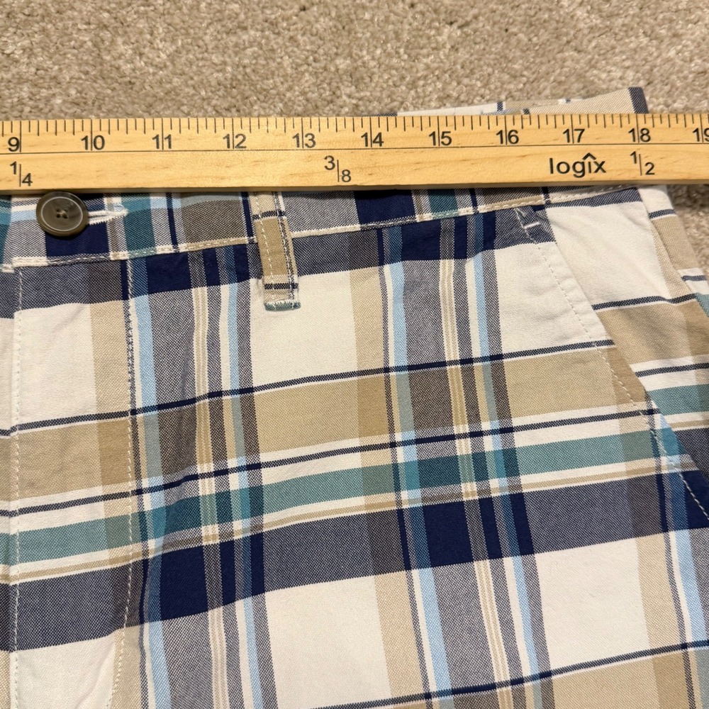 Croft‎ & Barrow Shorts Mens 36 Blue Tan Plaid Flat Front Cotton Blend Casual - Picture 3 of 6
